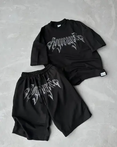 siyah desenli oversize t_shirt +  short